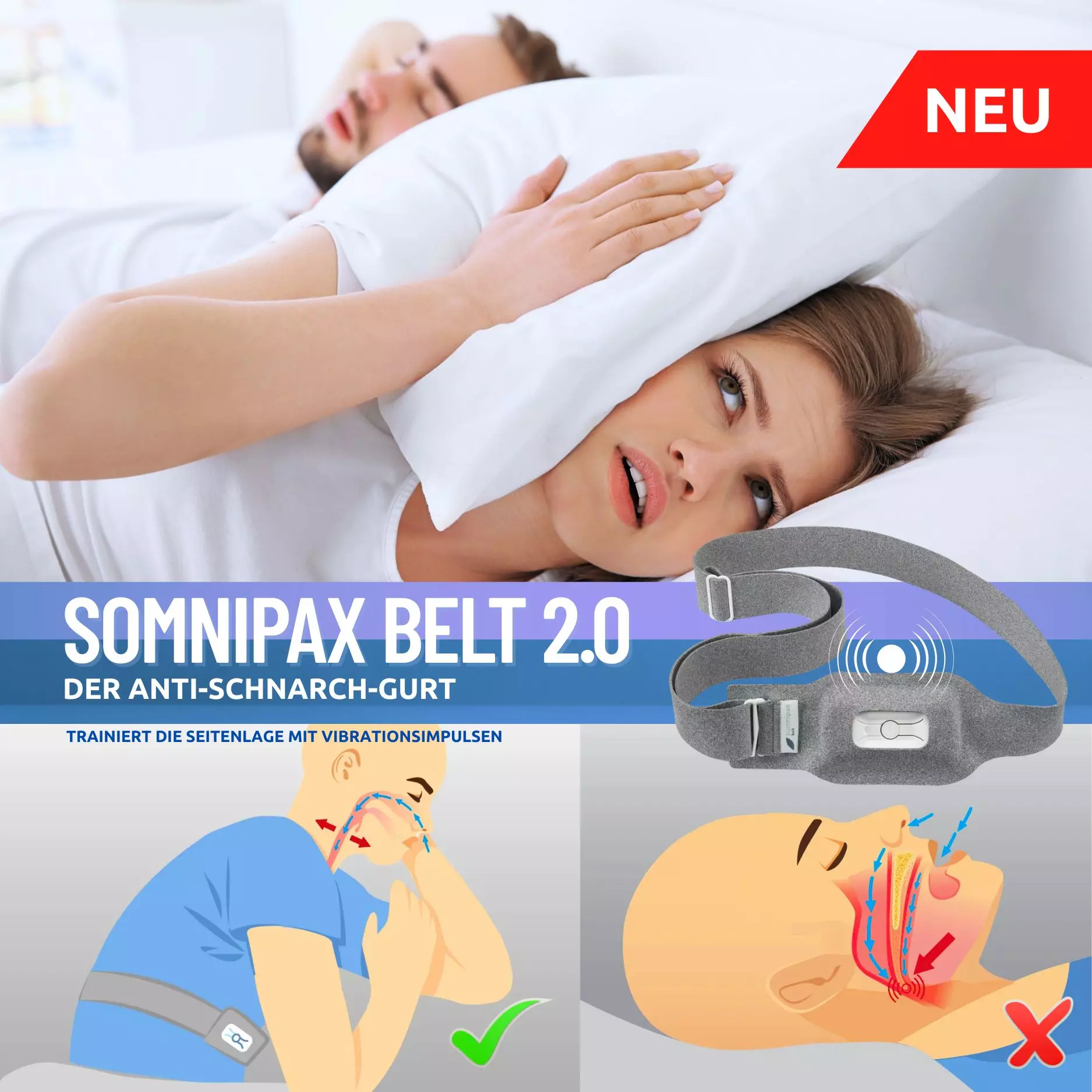 Anti-Schnarch-Gürtel, Schnarchstopper, Seitenschläfer-Trainer, Schnarchen verhindern