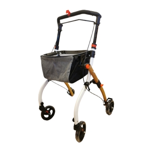 Indoor rollator with tray and bag – elegant wood-look design for indoor use